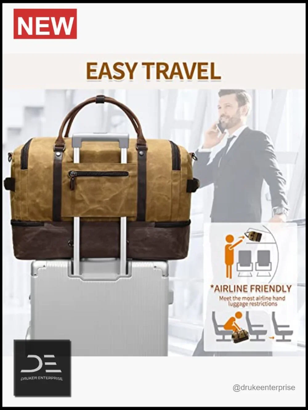 Canvas Leather Weekender Bag with Shoe Compartment Travel Duffel